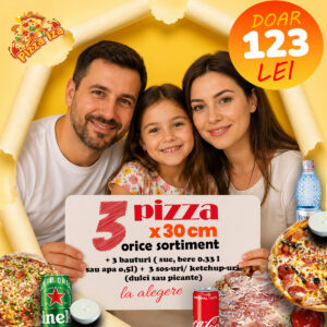 Oferte Pizza Iza oferte 3x30 cm+3 suc+3 sos 123 lei